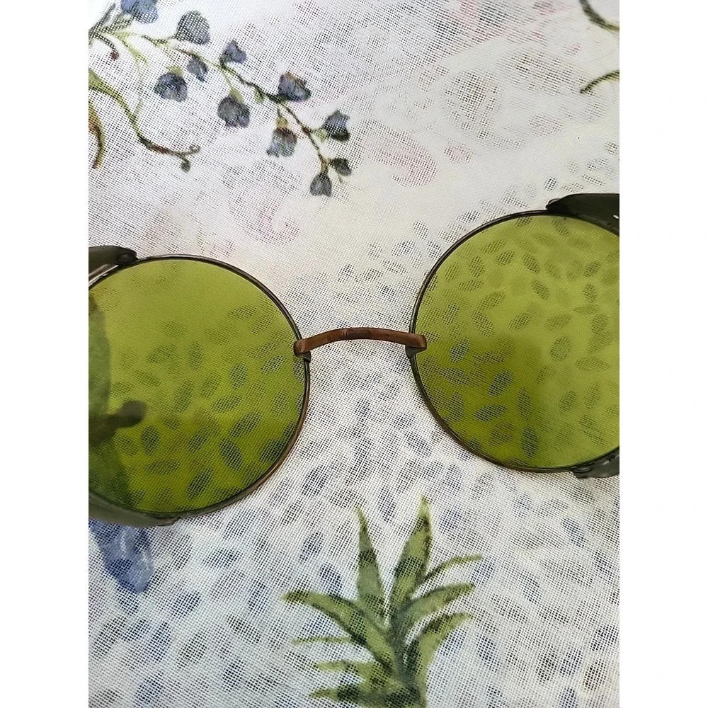 Antique Sunglasses Goggles Spectacles Steampunk Safety Glasses‎ Green Vtg Moto